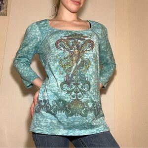 Teal Patterned Women's Top